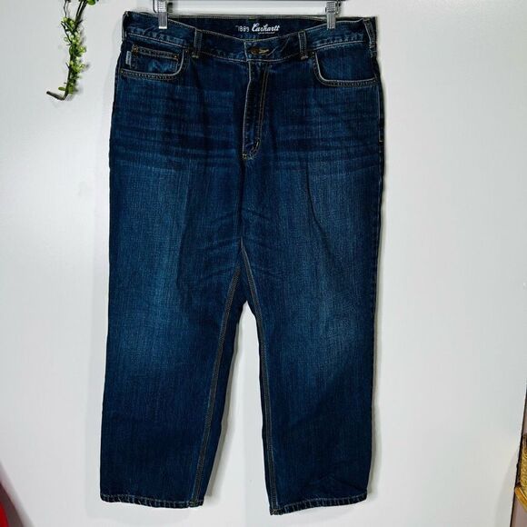 Carhartt Men's Dark Blue Denim Wash Loose Straight Leg Jeans Size 38 - Picture 1 of 7